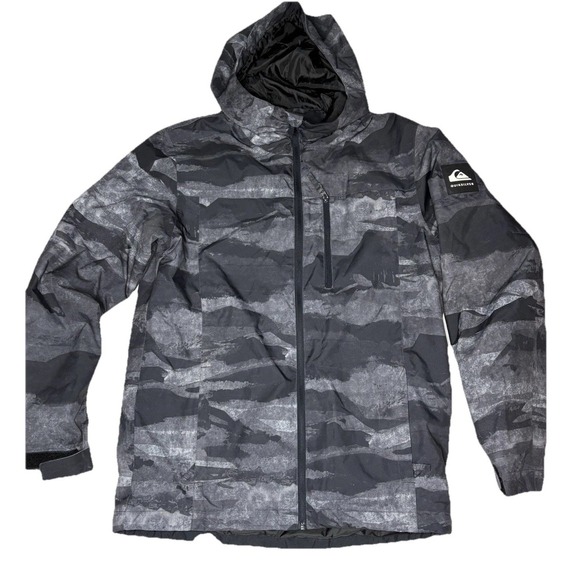 Quicksilver Quiktech Ski Jacket Mens Small Gray Hood Zip Up Snowboard Pockets - Picture 1 of 14